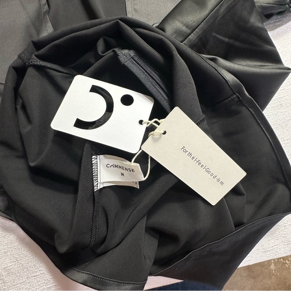 NWT Commense Satin Mock Neck Tie Back Black Short Dress Size Medium - Picture 4 of 13